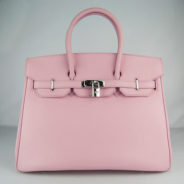 High Quality Fake Hermes 35CM Embossed Veins Leather Bag Pink 6089